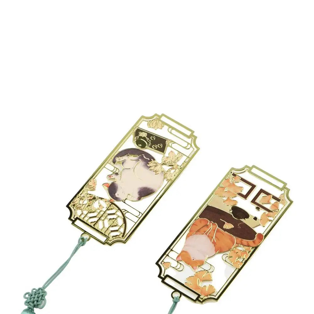 Floral Cat Bookmark — Retro Chinese Style with Tassel