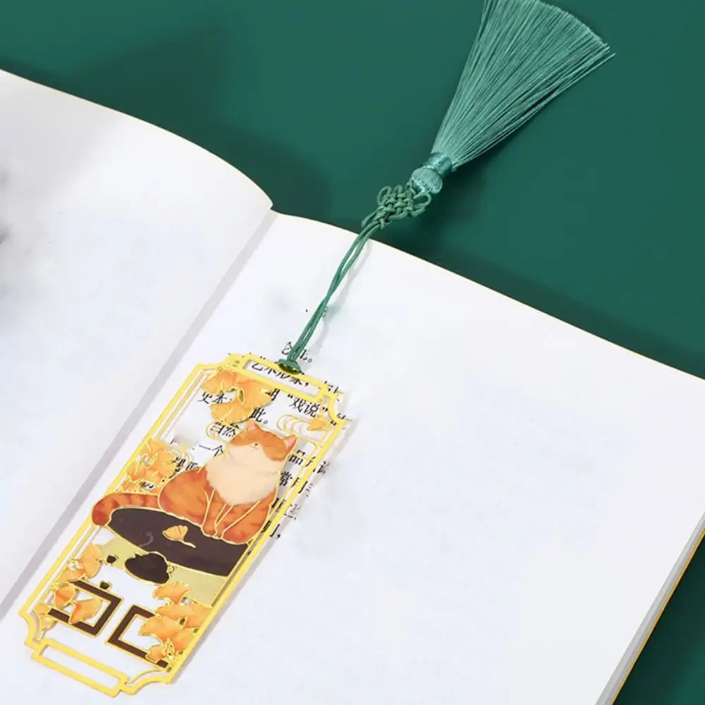 Floral Cat Bookmark — Retro Chinese Style with Tassel